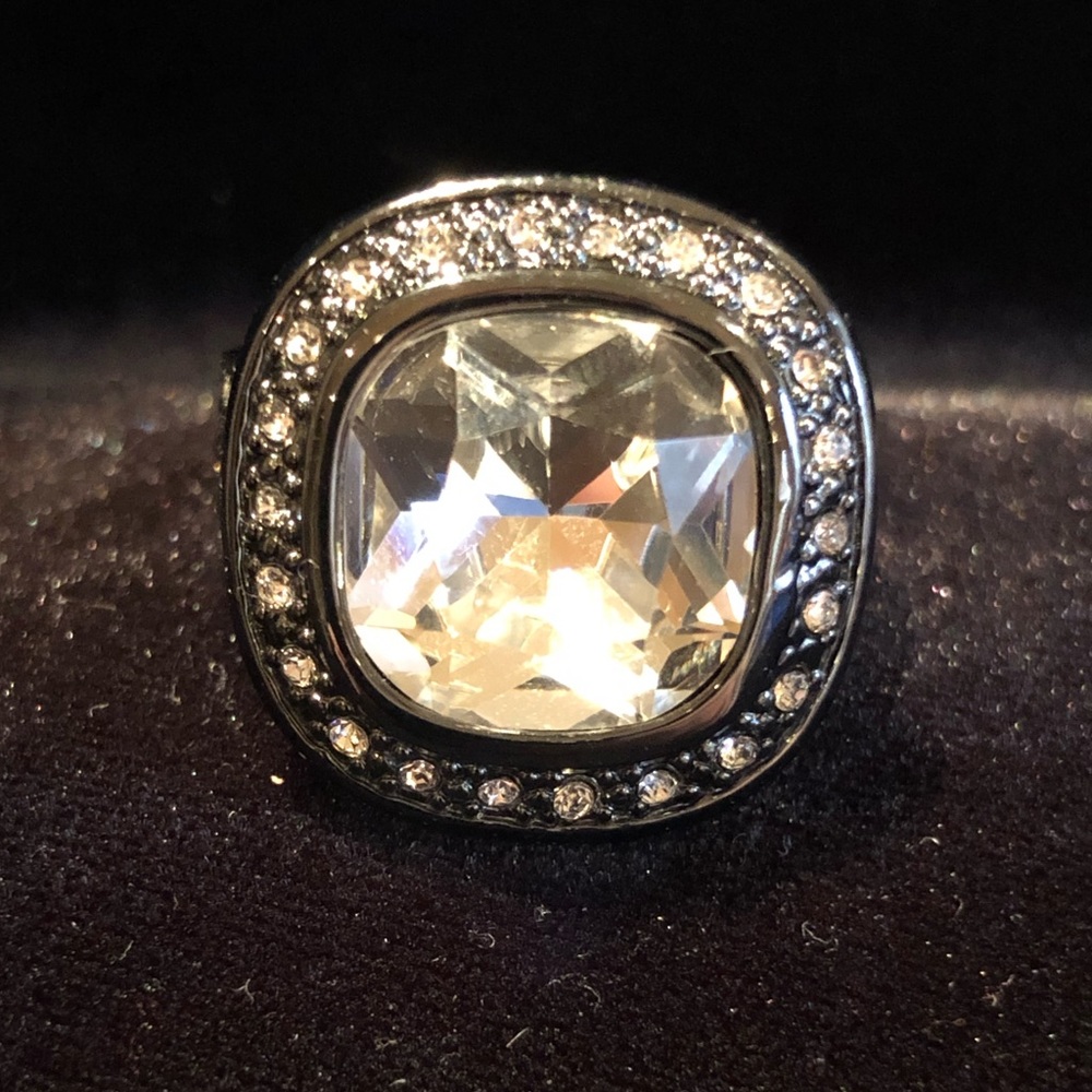 Hematite and rhinestone ring